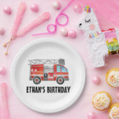 Cute Red Firetruck Birthday Party Papieren Bordje (Feest)