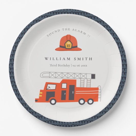 Cute Red Firetruck Engine Kinder elke zondag Papieren Bordje (Voorkant)