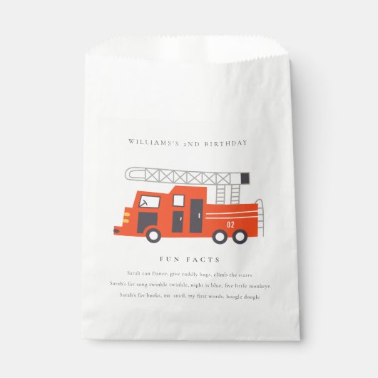Cute Red Firetruck Engine Kinder Fun Feacts Birthd Bedankzakje (Voorkant)