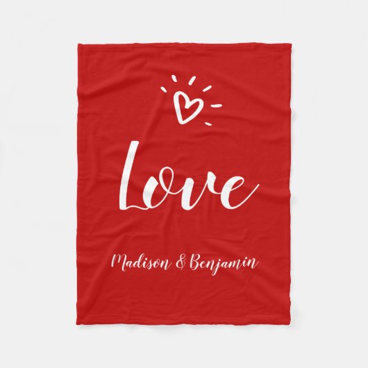 Cute Red Fleece Blanket met hart voegt Jouw naam t (Voorkant)