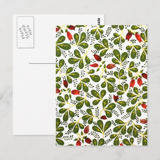 Cute Red  Floral Pattern Briefkaart (Voorkant / Achterkant)