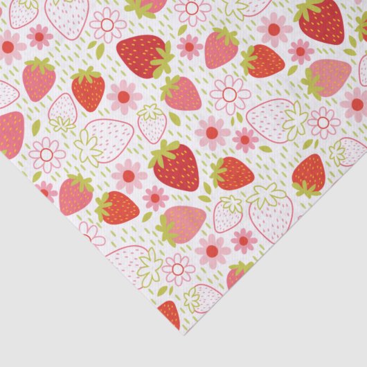 Cute Red Floral Strawberry Pattern Tissuepapier (Detail)
