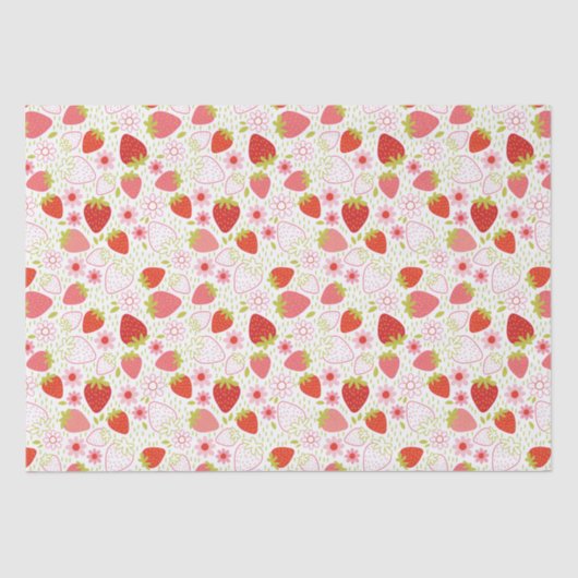 Cute Red Floral Strawberry Pattern Tissuepapier (Voorkant)