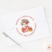 Cute Red Flowers Berries Gift Box Merry Kerstry Ronde Sticker (Envelop)