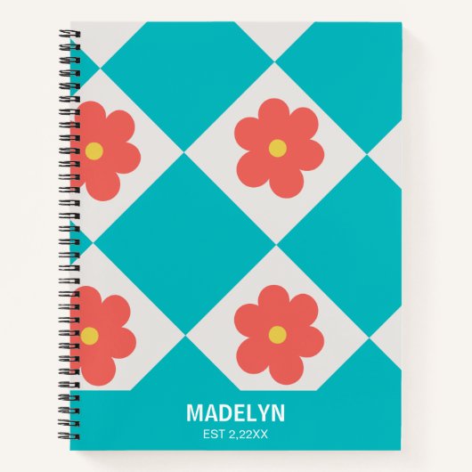 Cute Red flowers Personalized Name Spiral Notebook Notitieboek (Voorkant)