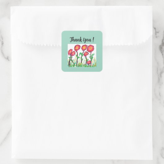 Cute Red Flowers Vierkante Sticker (Tas)