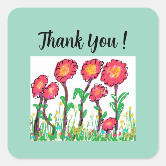 Cute Red Flowers Vierkante Sticker (Voorkant)