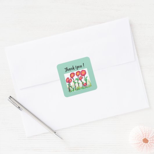 Cute Red Flowers Vierkante Sticker (Envelop)