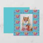 Cute Red Fox Animal Blauwgroen Roos Rozen Flat Kaa (Voorkant / Achterkant)