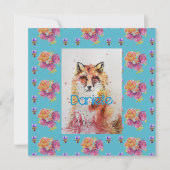 Cute Red Fox Animal Blauwgroen Roos Rozen Flat Kaa (Voorkant)