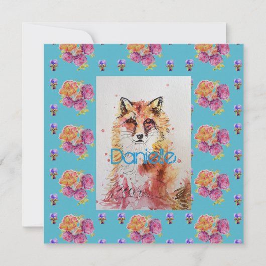Cute Red Fox Animal Blauwgroen Roos Rozen Flat Kaa (Voorkant)