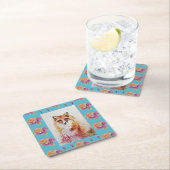 Cute Red Fox Animal Blauwgroen Roos Rozen Kartonnen Onderzetters (Insitu)