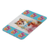 Cute Red Fox Animal Blauwgroen Roos Rozen Magneet (Linkerzijde)