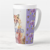 Cute Red Fox Animal Paarse Pansies Latte Mok (Rechterhoek)
