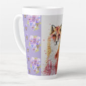 Cute Red Fox Animal Paarse Pansies Latte Mok (Linkerhoek)