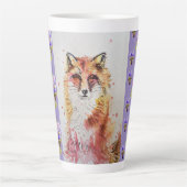 Cute Red Fox Animal Paarse Pansies Latte Mok (Voorkant)