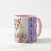 Cute Red Fox Animal Paarse Pansies Mok (Voorkant rechts)