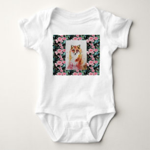 Cute Red Fox Animal Roos Waterverf Baby Romper