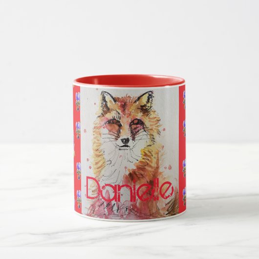 Cute Red Fox Animal Rozen Florence Waterverf Mok (Midden)