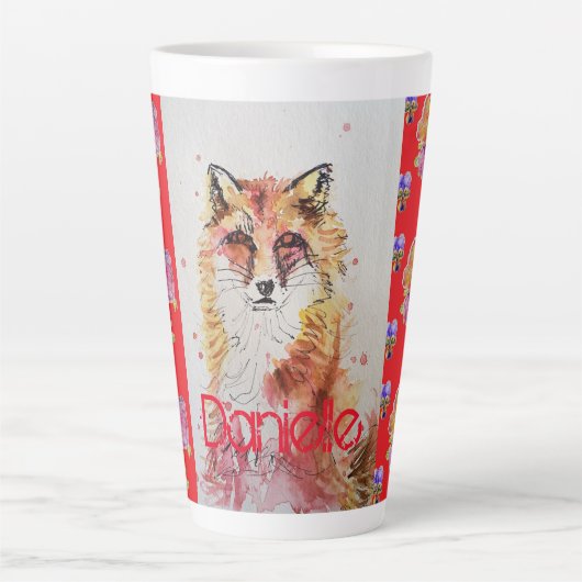 Cute Red Fox Animal Rozen Waterverf Latte Mok (Voorkant)