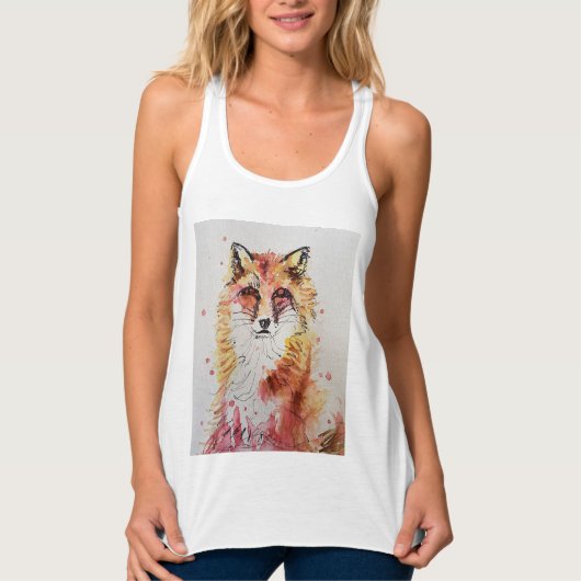Cute Red Fox Animal Waterverf art Woodland Tanktop (Voorkant)
