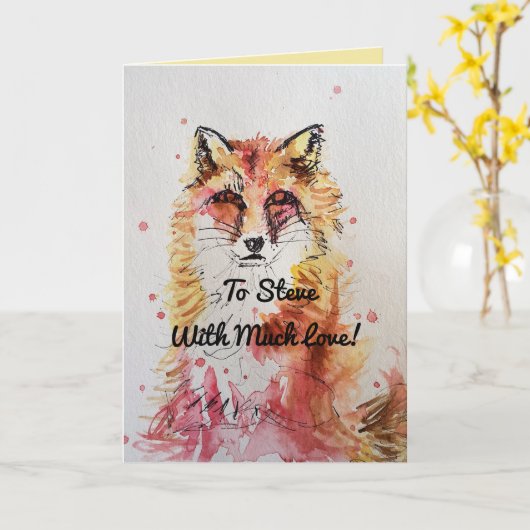 Cute Red Fox Animals Waterverf Birthday Kaart (Gele Bloem)