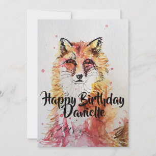 Cute Red Fox Art Waterverf Birthday Uitnodiging