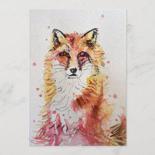 Cute Red Fox Art Waterverf Birthday Uitnodiging