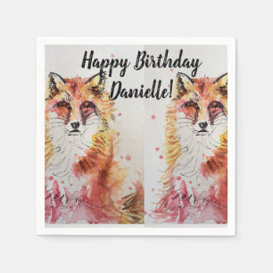 Cute Red Fox Birthday Girl Decor Serviette Napkins Servet