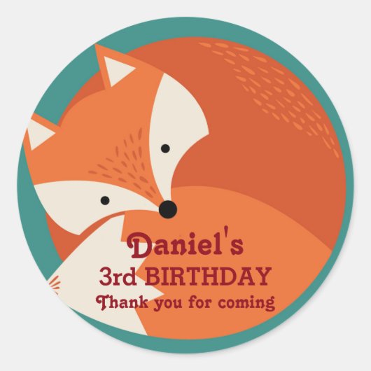 Cute Red Fox Cartoons Birthday Stickers (Voorkant)