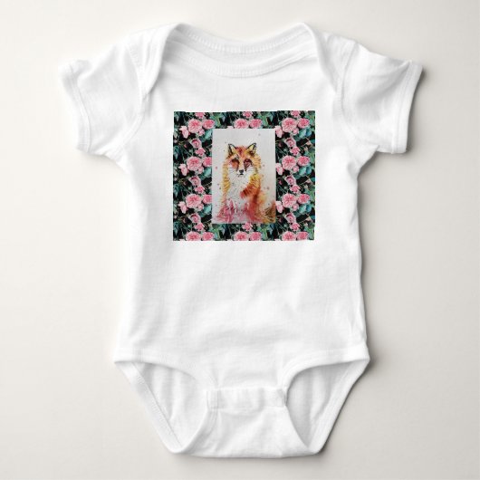 Cute Red Fox Dier Rozen Watercolor Baby Pak Romper (Voorkant)