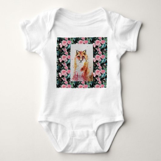 Cute Red Fox Dier Rozen Waterverf Baby Pak Romper (Voorkant)