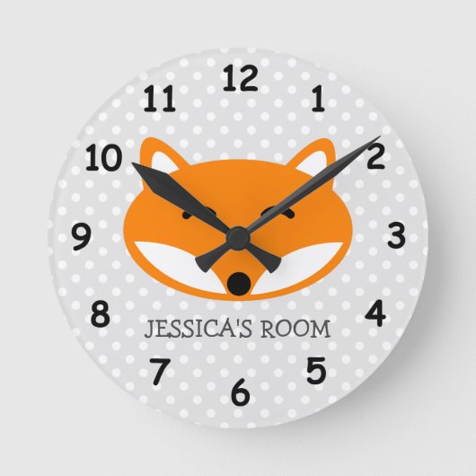 Cute red fox en grijze polkadots nursery wall klok (Voorkant)