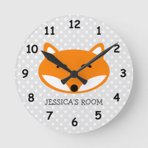 Cute red fox en grijze polkadots nursery wall klok