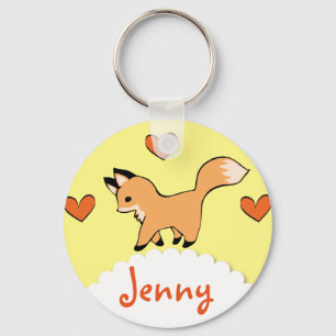 Cute Red Fox en Hearts Sleutelhanger