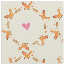 Cute Red Fox en Hearts Wreattern Stof