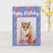 Cute Red Fox Flower Floral Happy Birthday art Kaar Kaart (Gele Bloem)