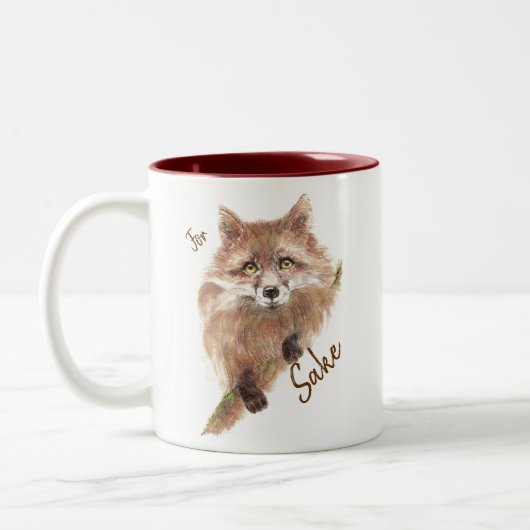 Cute Red Fox Funny voor Foxs Sake Quote Tweekleurige Koffiemok (Links)
