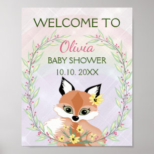 Cute red Fox girl baby shower welkom Poster