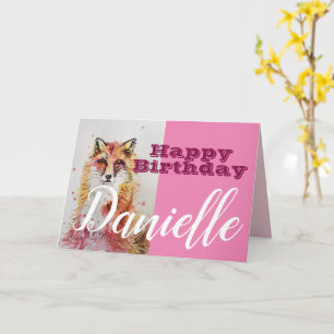 Cute Red Fox Happy Birthday Womans Name Kaart