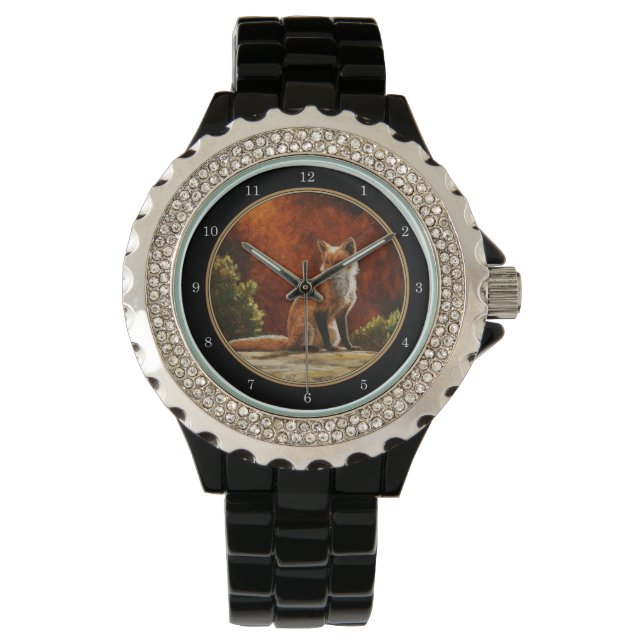 Cute Red Fox in de zon Horloge (Voorkant)