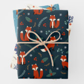 Cute Red Fox in drie kerstpatronen Inpakpapier Vel (In situ)