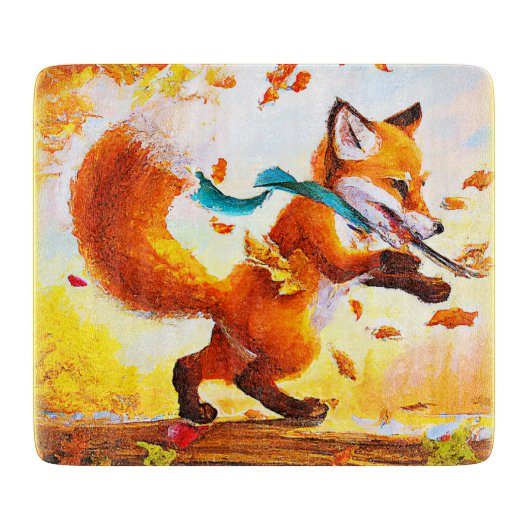 Cute Red Fox in Herfst Season Painting. Bestel nu Snijplank (Voorkant)