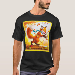 Cute Red Fox in Herfst Season Painting. Bestel nu T-shirt