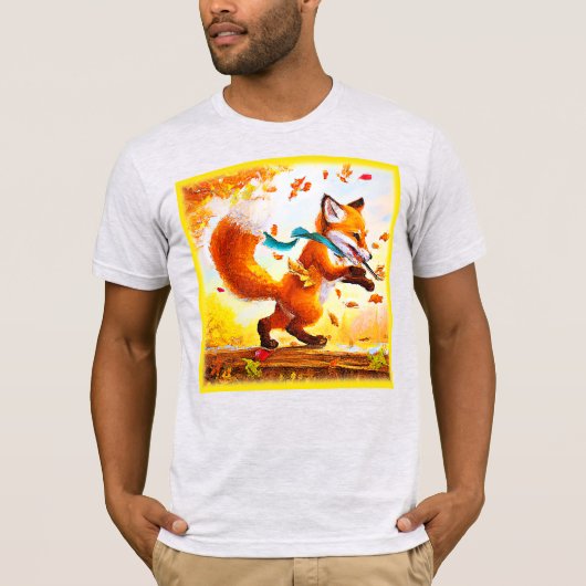 Cute Red Fox in Herfst Season Painting. Bestel nu T-shirt (Voorkant)