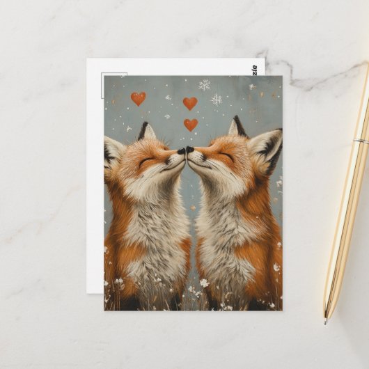 Cute Red Fox in Love Briefkaart (Voorkant / Achterkant in situ)