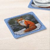 Cute Red Fox in Winter Snow Kartonnen Onderzetters (Schuin)