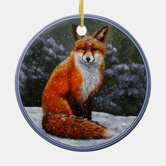 Cute Red Fox in Winter Snow Keramisch Ornament (Achterkant)