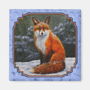 Cute Red Fox in Winter Snow Magneet