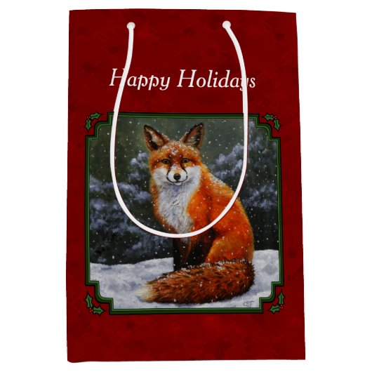 Cute Red Fox in Winter Snow Medium Cadeauzakje (Voorkant)